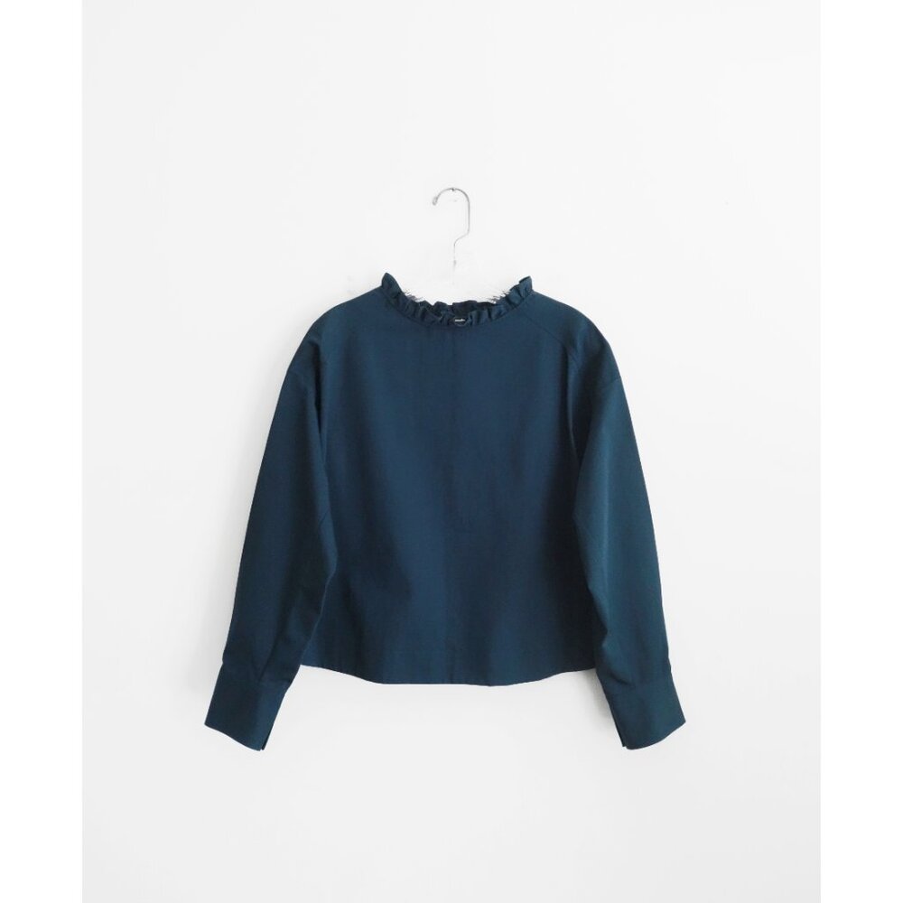 Atlantique Ascoli Prussian Blue Cotton Linen Long Sleeve Fleuret Top 3 L NWT - Picture 3 of 12